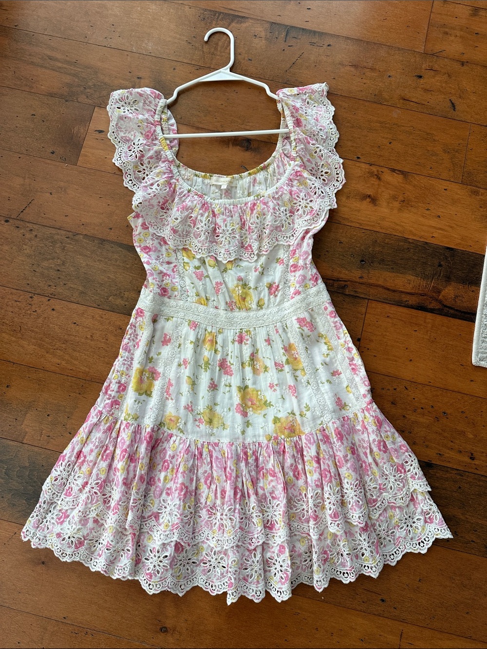 LoveShackFancy Floral Lace-Trim Sundress - White, Pink & Yellow